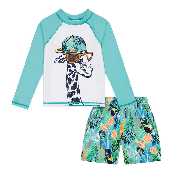 Andy & Evan 'Cool Giraffe' Rashguard & Swim Trunks Set