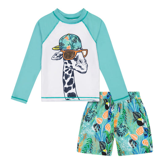 Andy & Evan 'Cool Giraffe' Rashguard & Swim Trunks Set