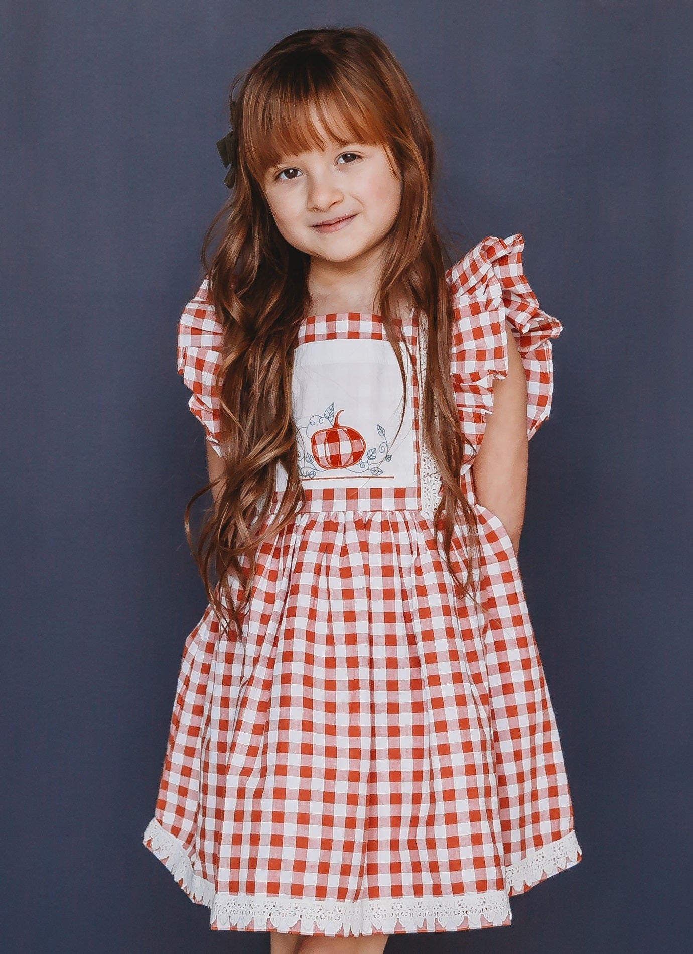 Ren and Rogue Gingham 'Boho Pumpkin' Dress