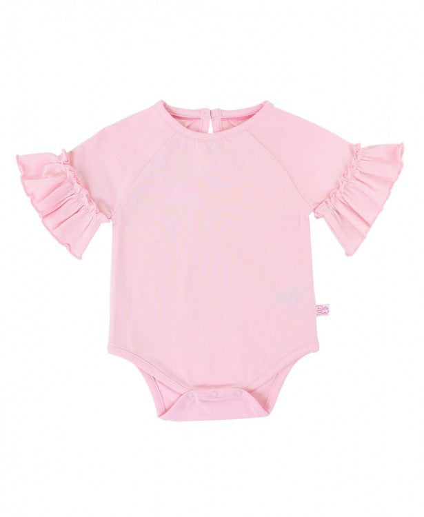 RuffleButts 'Mia' Pink Ruffle Sleeve Bodysuit