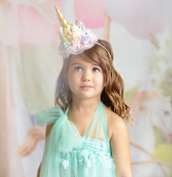 Love Crush Crowns Unicorn Flower Lace Crown Headband Gold and Pastels Unicrown