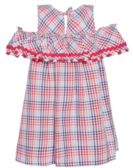 Bonnie Jean Red, White & Navy Cold Shoulder Dress