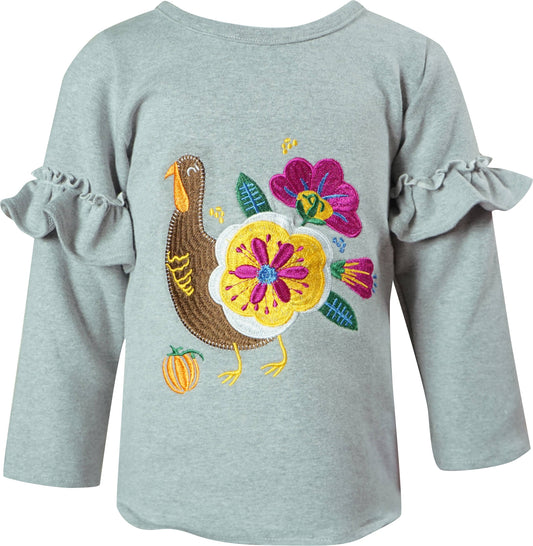 Angeline Kids Floral Turkey Ruffle Sweater