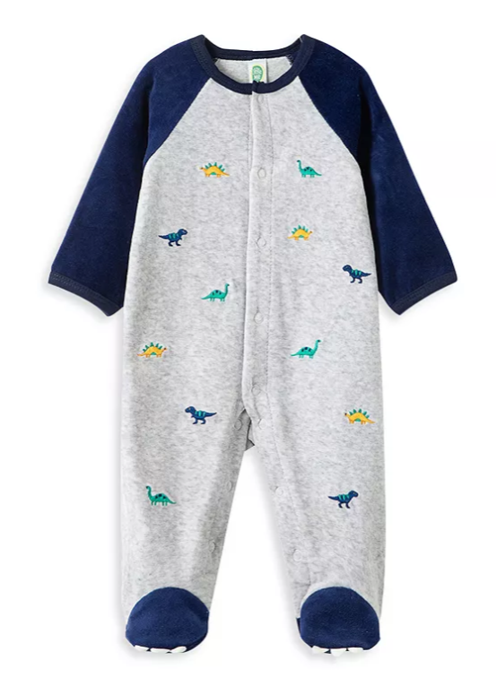 Little Me Velour Dino Footie