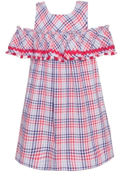 Bonnie Jean Red, White & Navy Cold Shoulder Dress