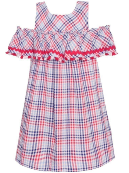 Bonnie Jean Red, White & Navy Cold Shoulder Dress