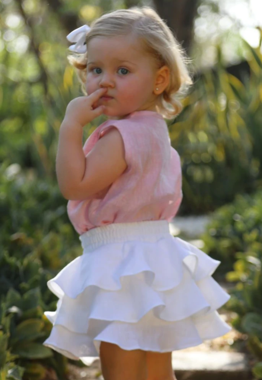 Baliene Annette Girls Skirt Pale Pink & White
