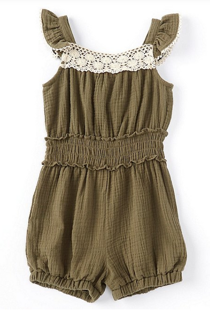 Bonnie jean Green Romper w/lace