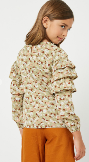 Sage Printed Ruffle Sleeve Top