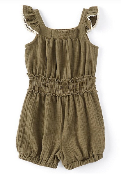 Bonnie jean Green Romper w/lace