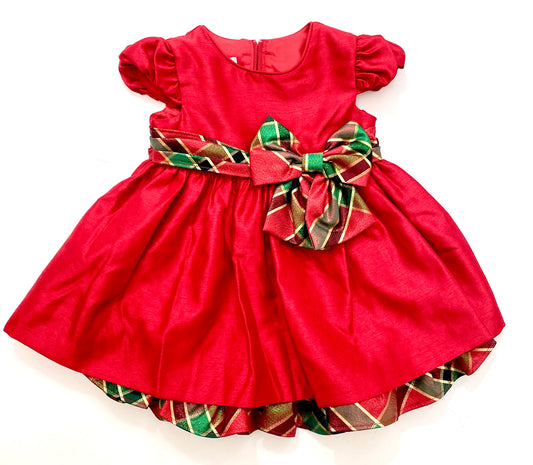 Bonnie Jean Red Plaid Bow Christmas Dress