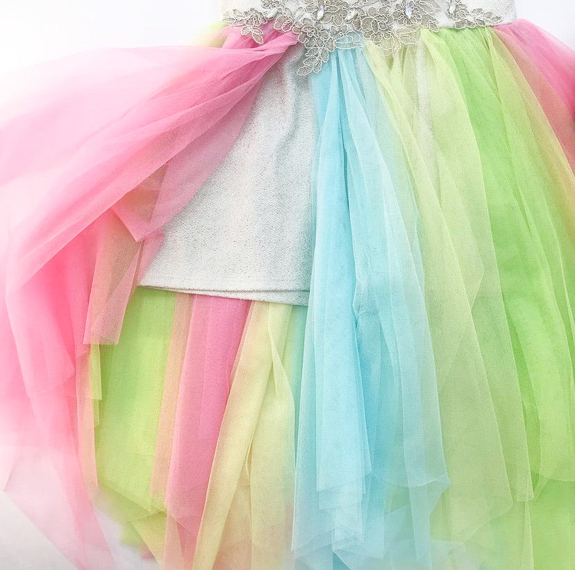 Bonnie Jean Gold Foiled Romper with Colorful Tulle