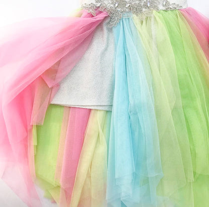 Bonnie Jean Gold Foiled Romper with Colorful Tulle