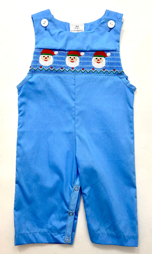 Baby Blue Smocked Santa Christmas Romper