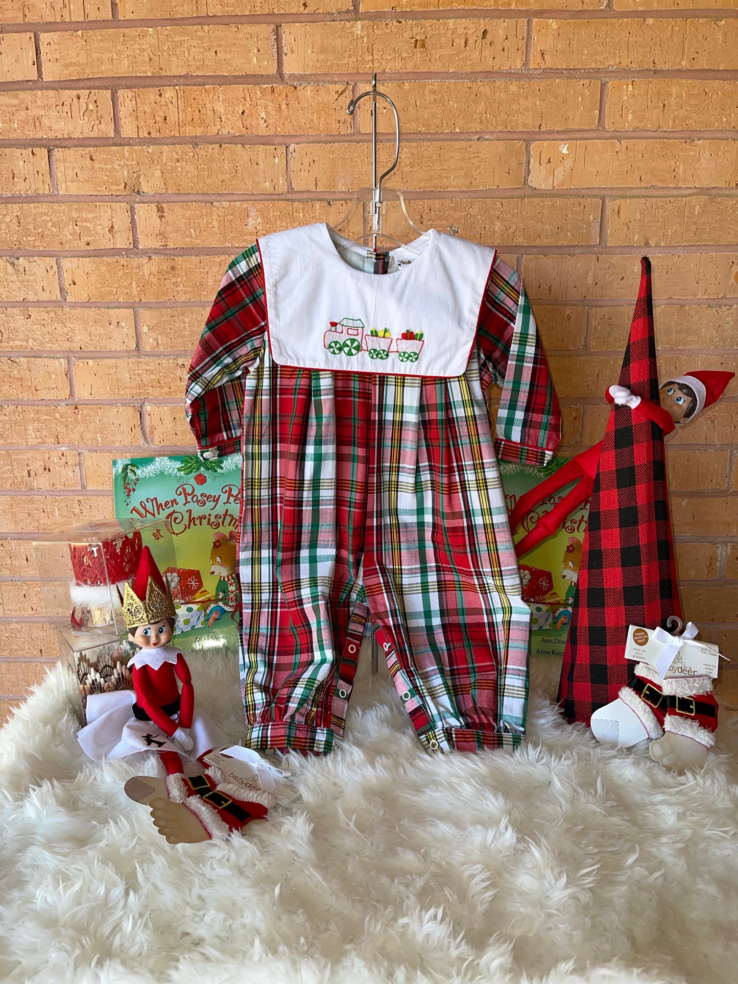 “Christmas Train” Plaid Collared One Piece