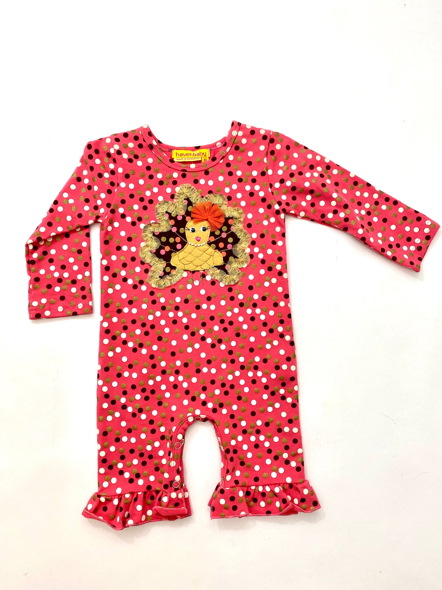Haute Baby Polka Dot Turkey Ruffle Romper