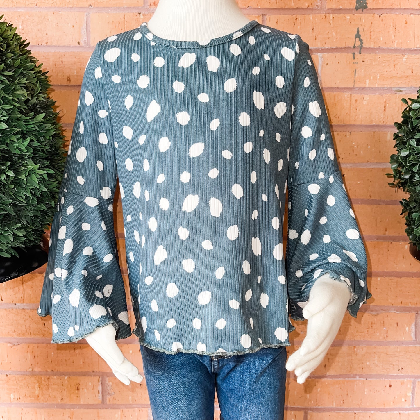 'Blue Spruce' Polka Dot Ribbed Top