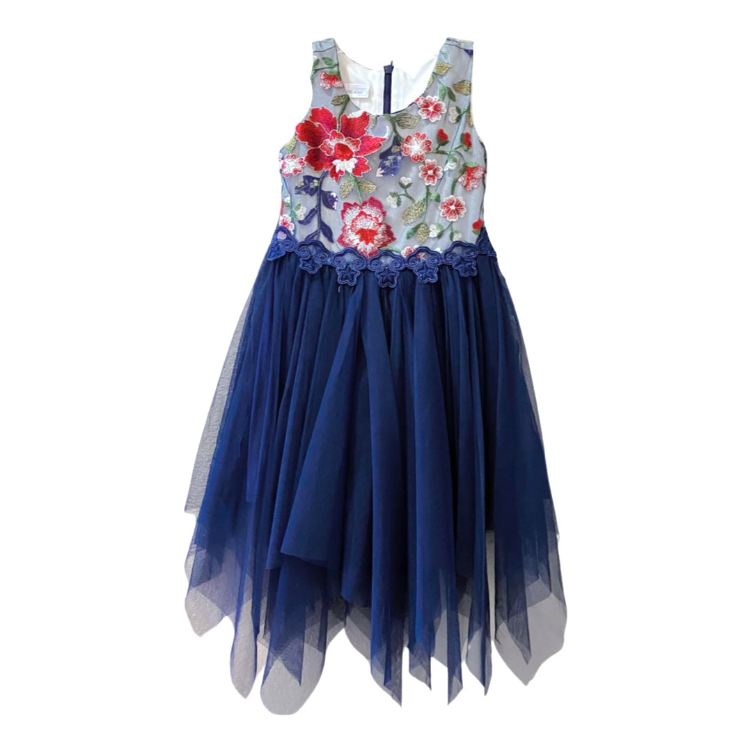 Bonnie Jean Navy Floral Tulle Dress