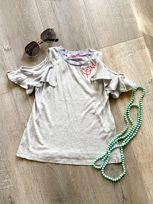 ‘Love’ Embroidered Off Shoulder Tee