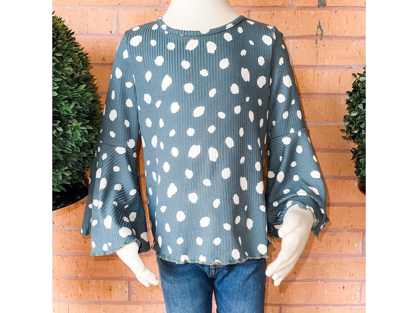 'Blue Spruce' Polka Dot Ribbed Top
