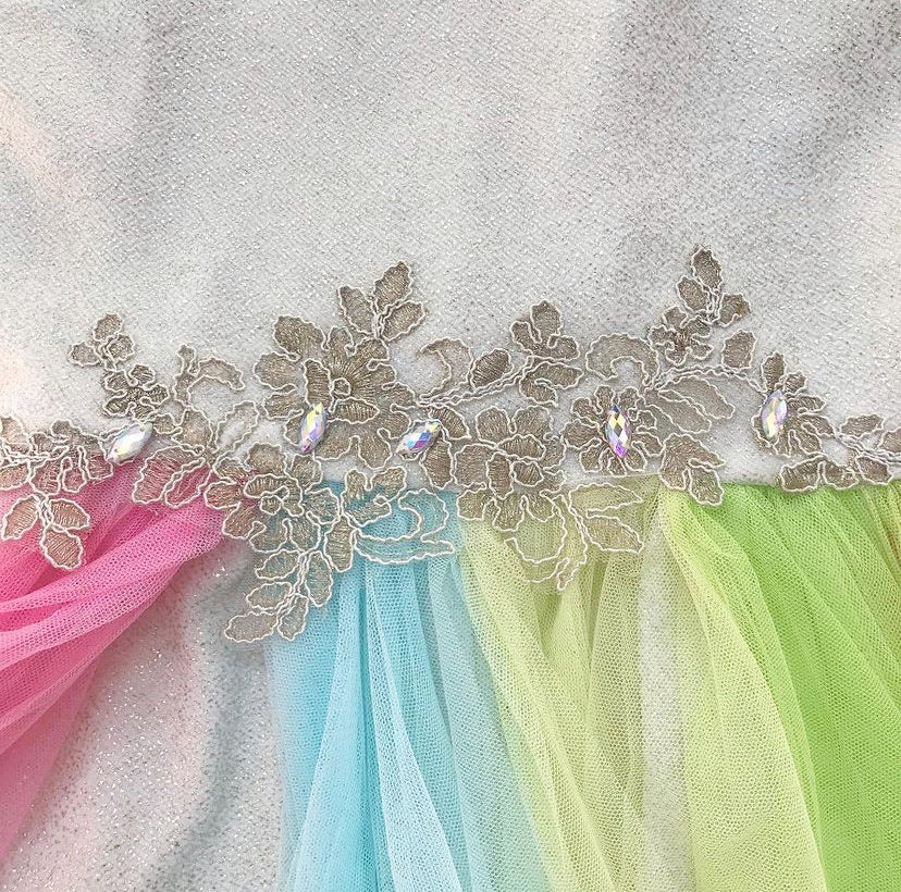 Bonnie Jean Gold Foiled Romper with Colorful Tulle