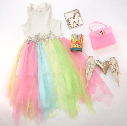 Bonnie Jean Gold Foiled Romper with Colorful Tulle