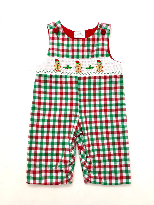 'Gingerbread Man' Checkered Smocked Romper