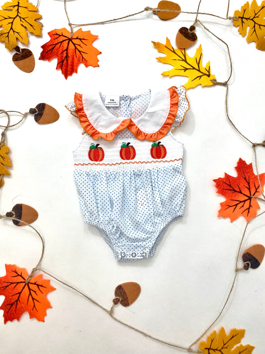 Polka Dot Smocked Pumpkin Onesie