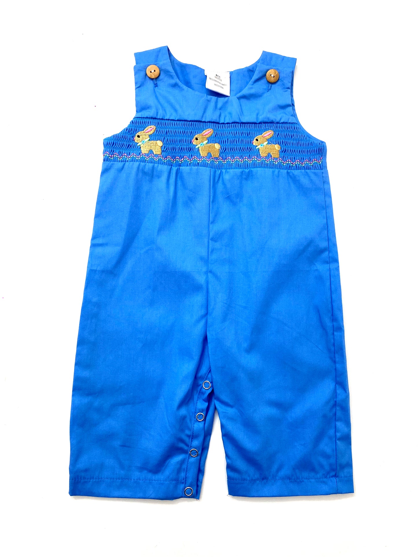 Bright Blue Easter Bunny Smocked Romper