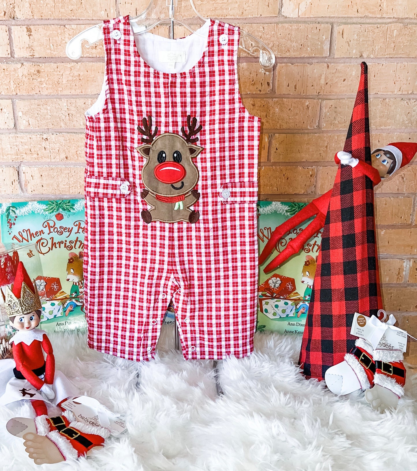 Red Gingham “Rudolph” Overalls