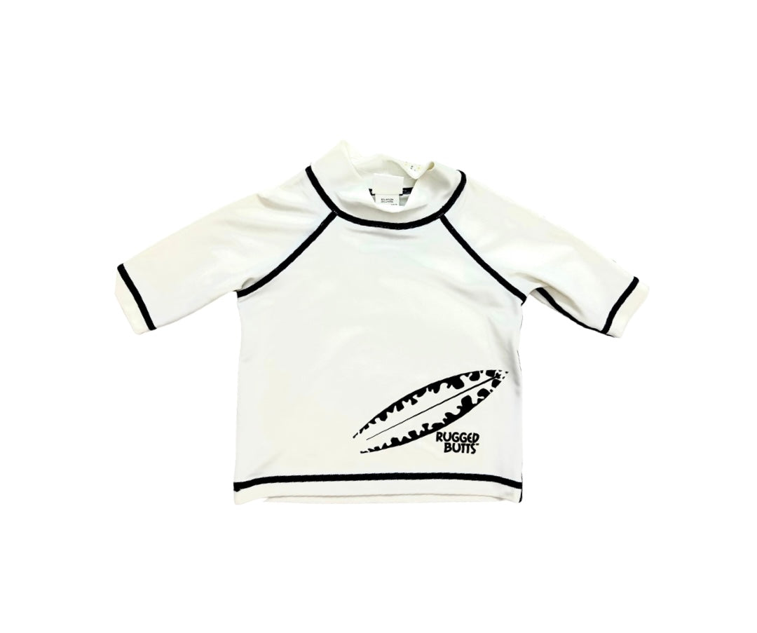 RuggedButts White Surfboard Rashguard Swim Shirt