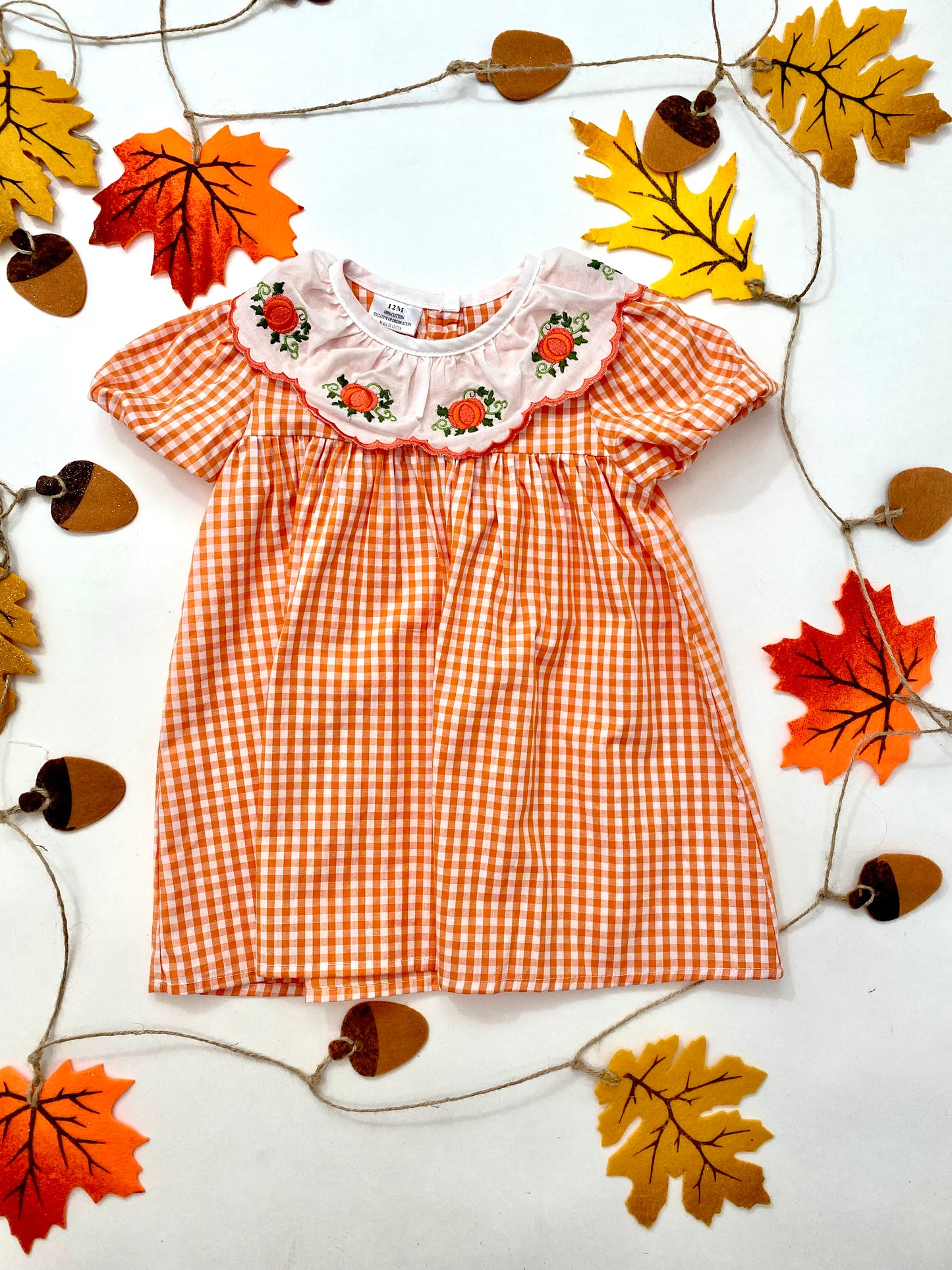 Gingham Pumpkin Ruffle Collar Dress