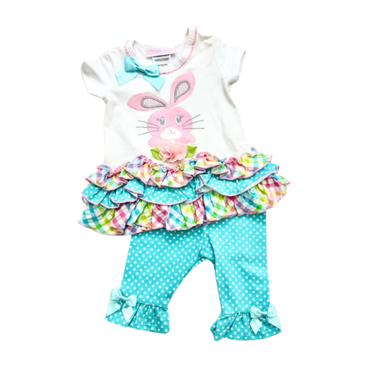 Bonnie Jean Aqua Polka Dot Bunny Set