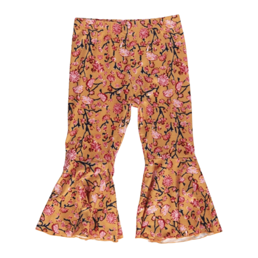 'Lina' Pleated Floral Bell Bottoms