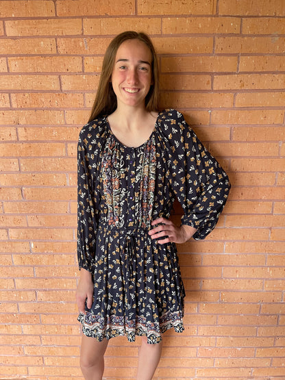 Angie Navy Floral LS Dress