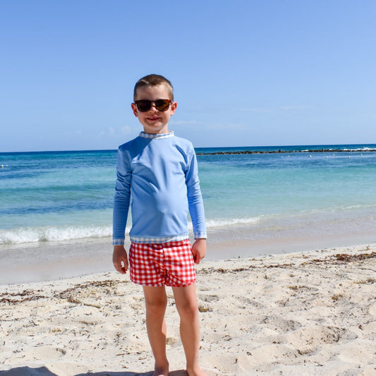 Sugar Bee Red Gingham Swim Trunks