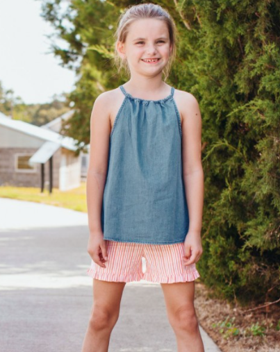 Ruffle Butts Light Wash Denim Halter Tank