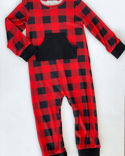 Bailey's Blossoms Buffalo Plaid Pocket Romper