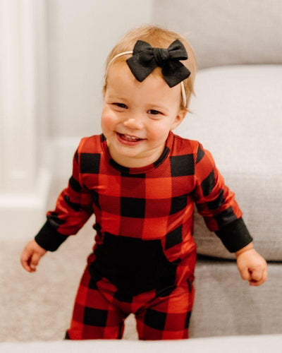 Bailey's Blossoms Buffalo Plaid Pocket Romper